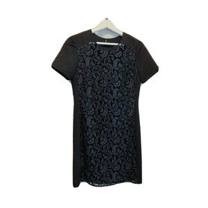 French Connection Dress Navy Blue Lovely Lorine Lace Front Mini Sheath Size 4